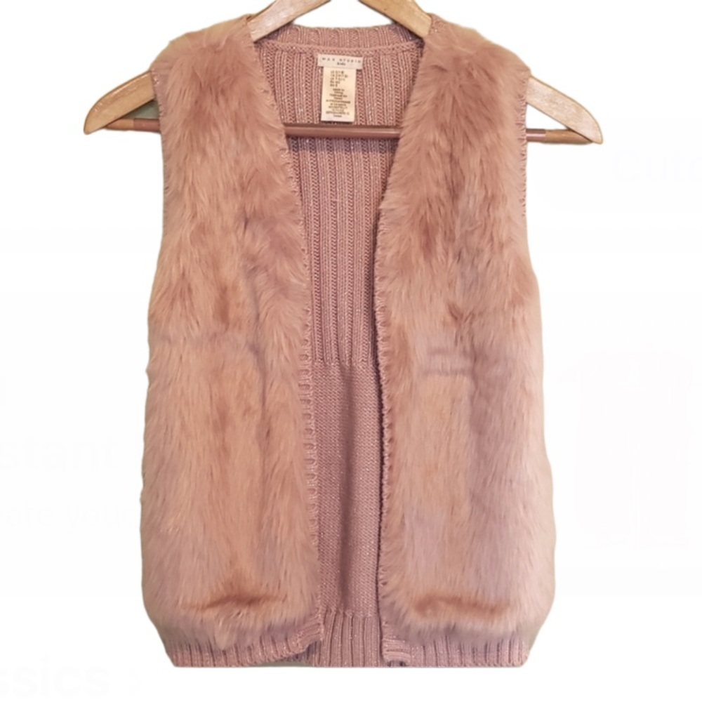 NWT Max Studio Girls Pink Faux Fur Vest Size 10-12